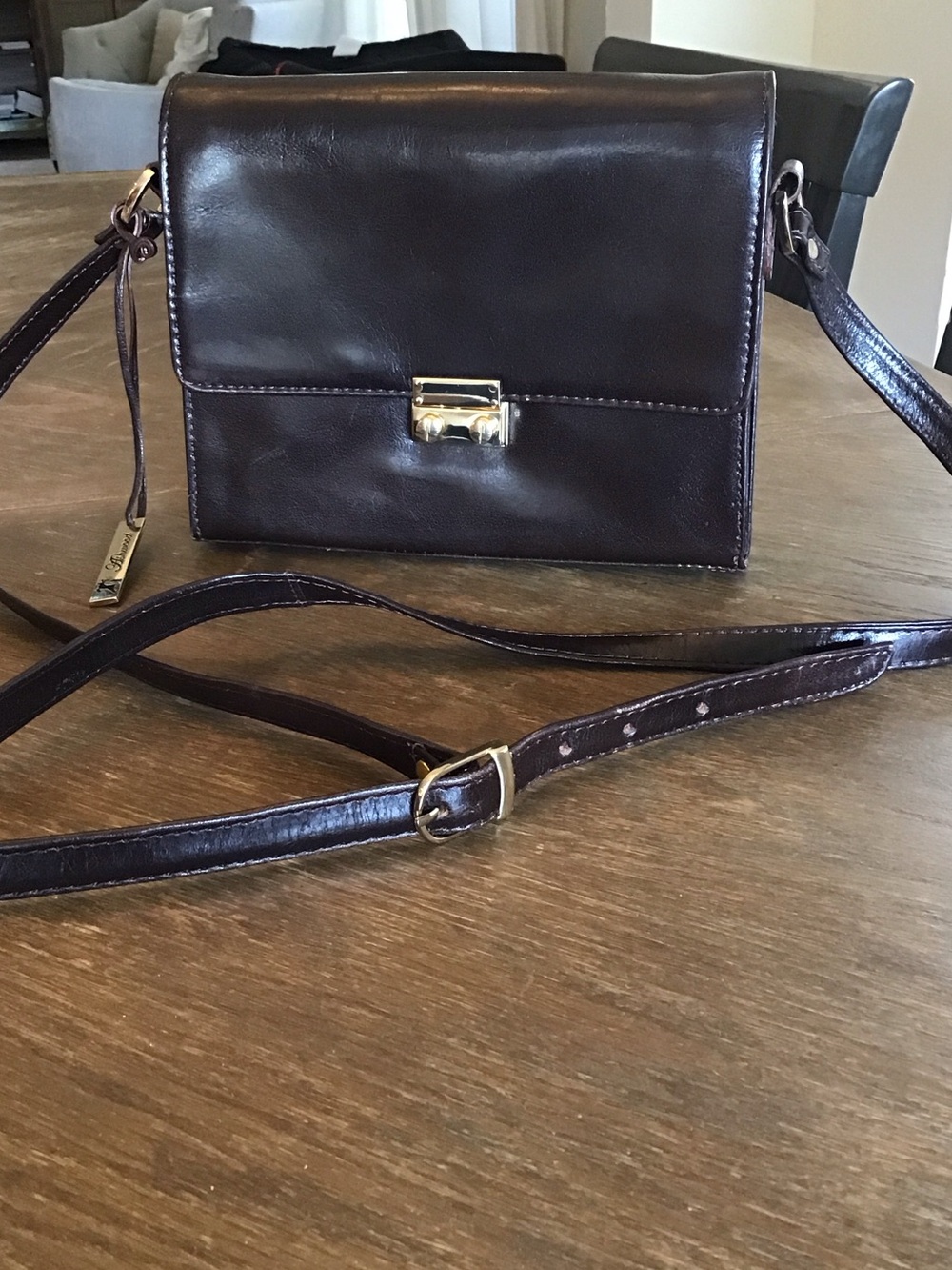 Vintage Ashwood Brown Leather crossbody Brass Button Fasteners